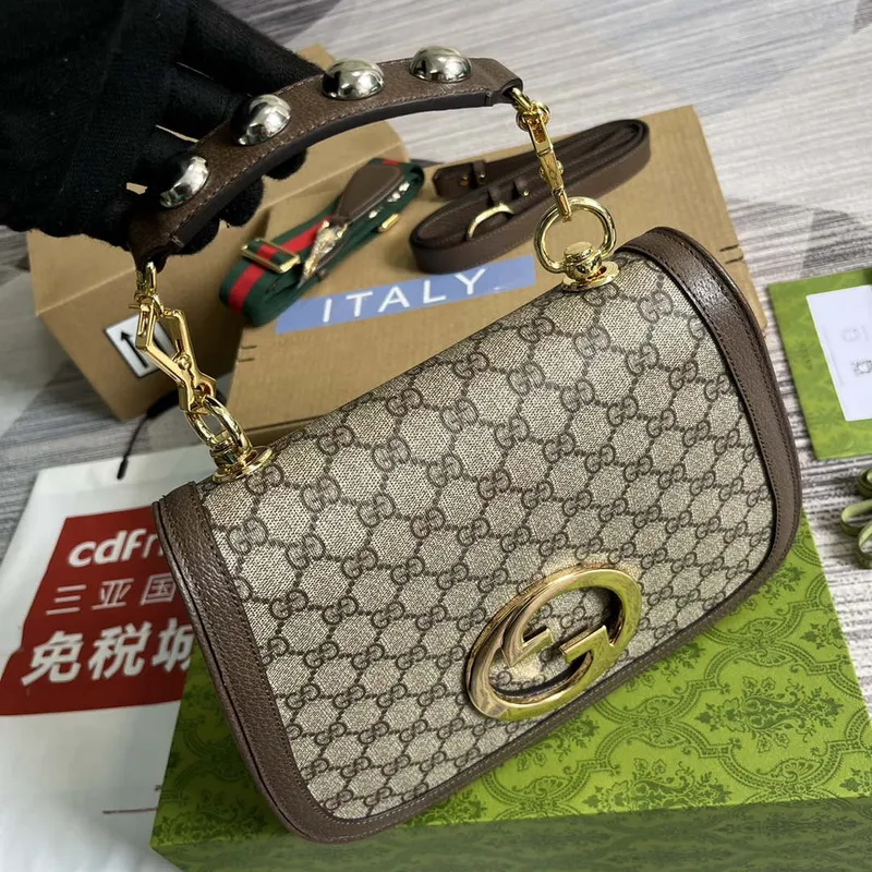 Gucci 721172 Blondie Medium taška s horním uchopem Béžová a ebenová GG Supreme plátno