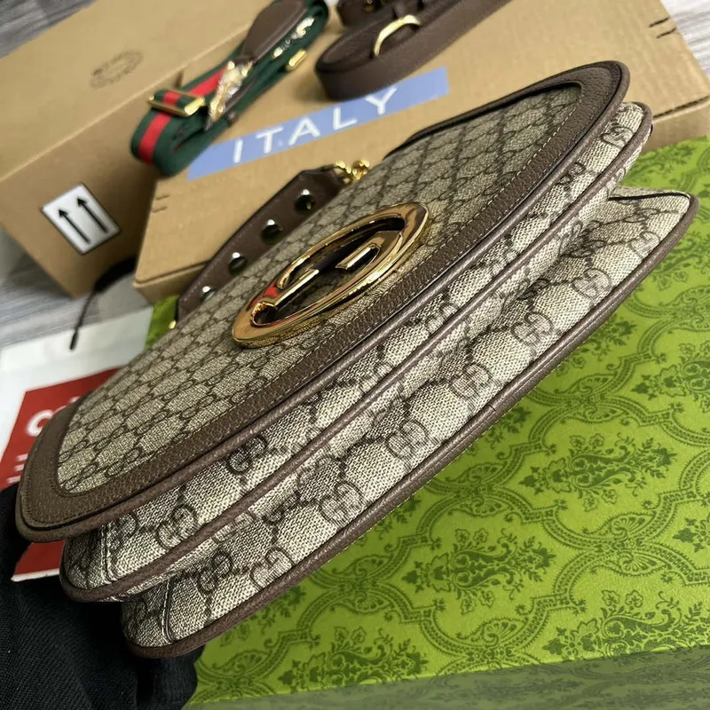 Gucci 721172 Blondie Medium taška s horním uchopem Béžová a ebenová GG Supreme plátno