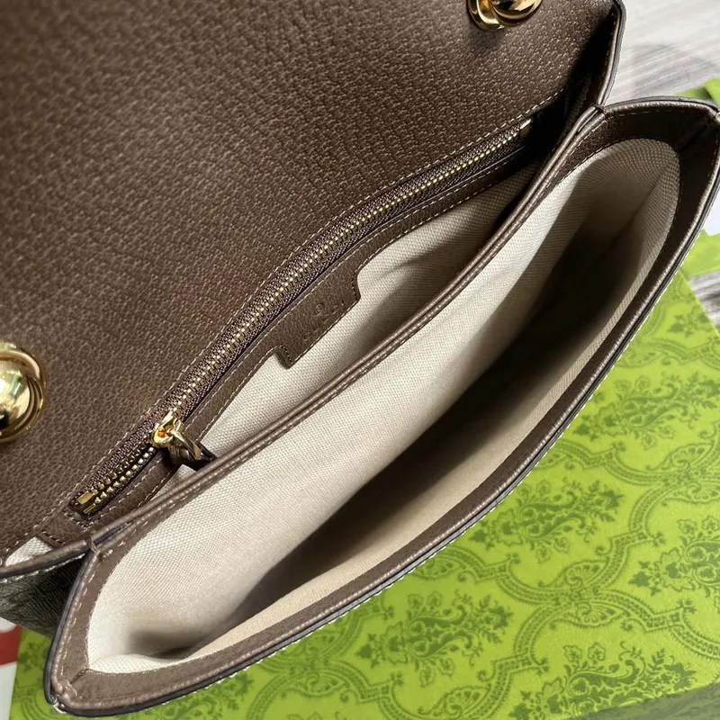 Gucci 721172 Blondie Medium taška s horním uchopem Béžová a ebenová GG Supreme plátno