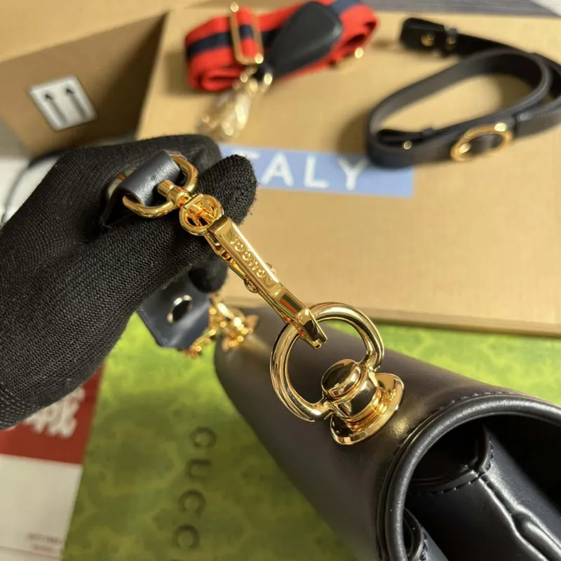 Gucci 721172 Blondie Medium taška s horním uchopem Černá s námořnickou modrou