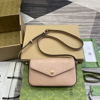 Gucci 772794 GG Super Mini Kabelka přes rameno Růžová béžová