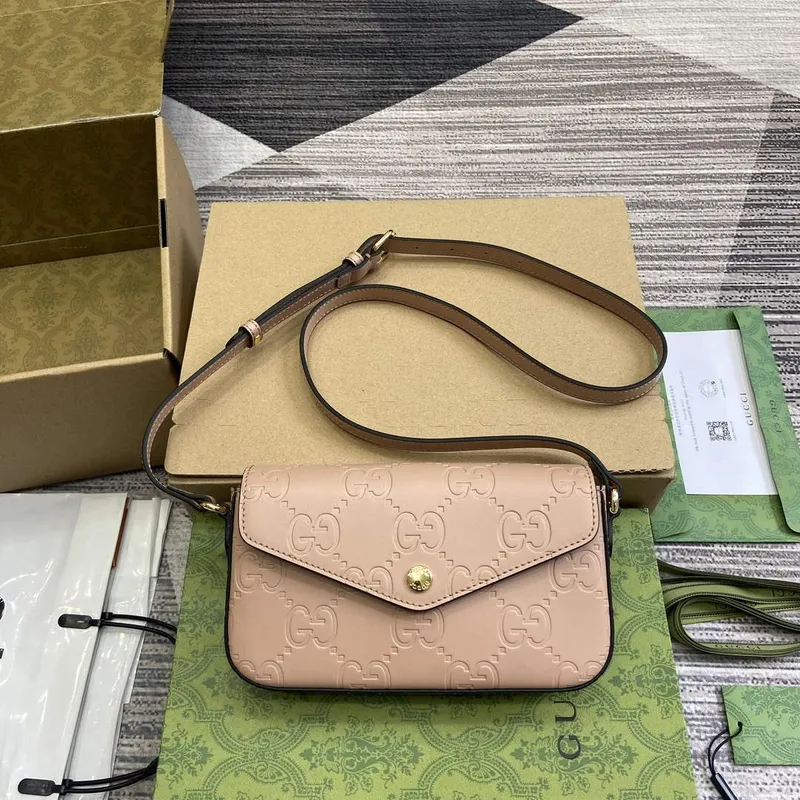 Gucci 772794 GG Super Mini Kabelka přes rameno Růžová béžová