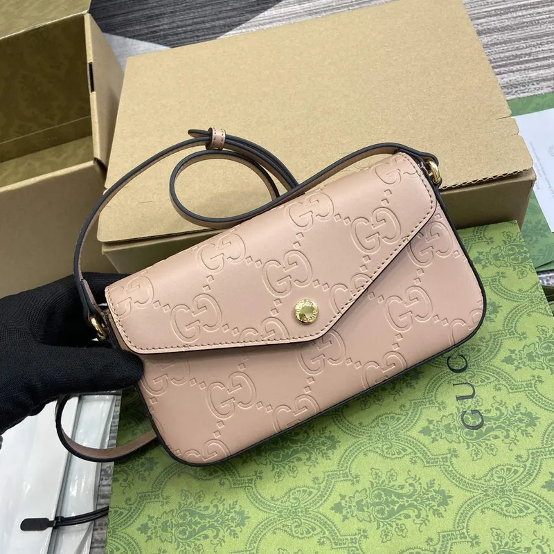 Gucci 772794 GG Super Mini Kabelka přes rameno Růžová béžová