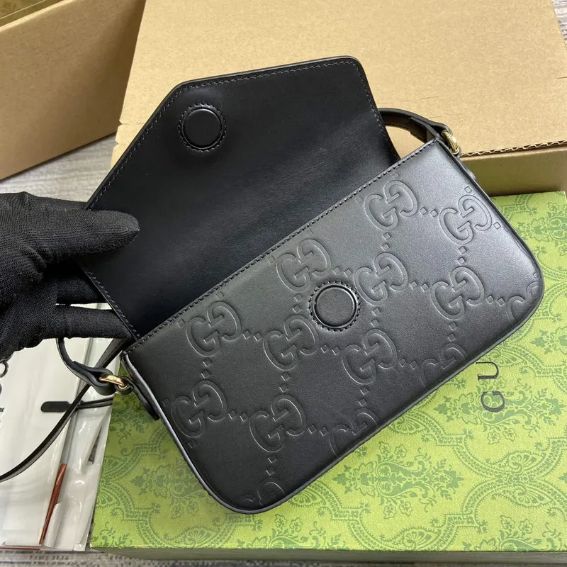 Gucci 772794 GG Super Mini Ramenní Taška Černá