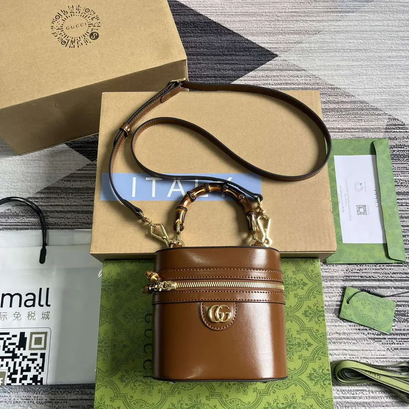 Gucci 760200 Mini Bamboo Ramenní Taška Hnědá