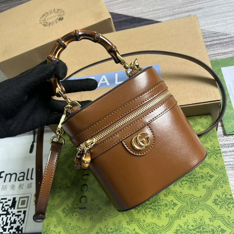 Gucci 760200 Mini Bamboo Ramenní Taška Hnědá