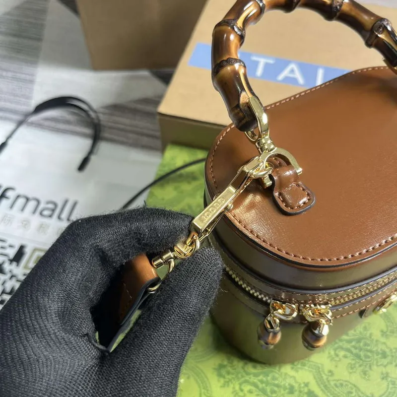 Gucci 760200 Mini Bamboo Ramenní Taška Hnědá