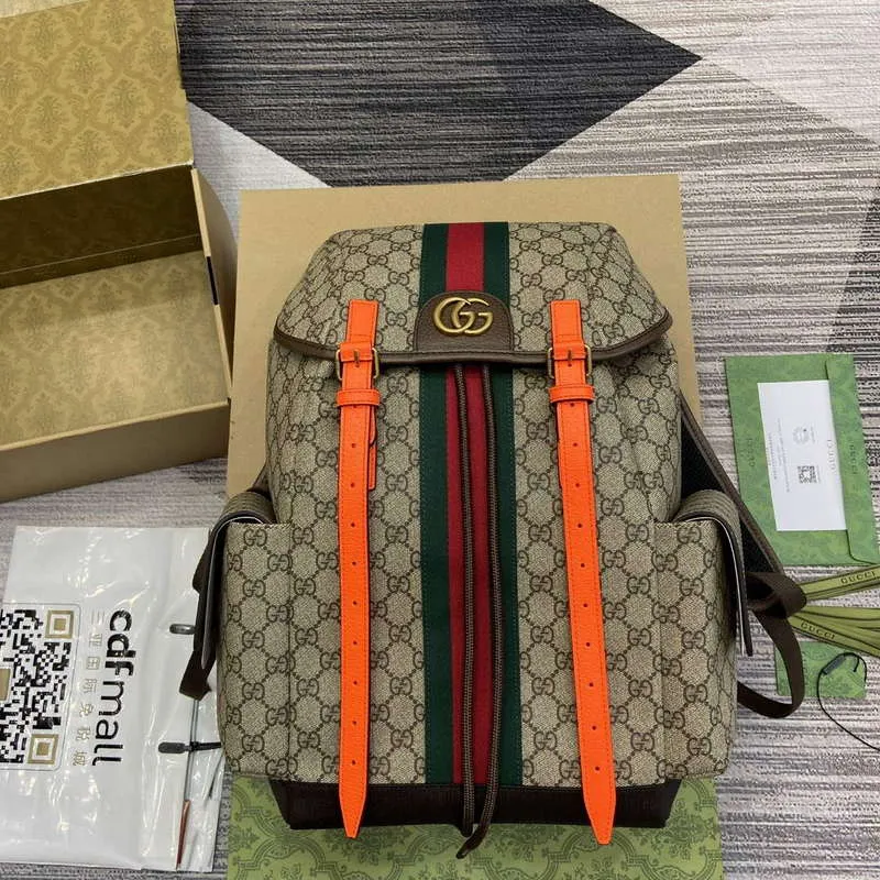 Gucci 598140 Ophidia GG Střední batoh Jasně oranžový