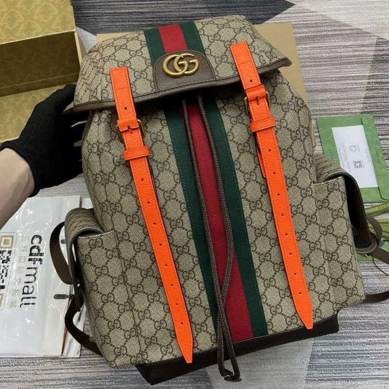 Gucci 598140 Ophidia GG Střední batoh Jasně oranžový
