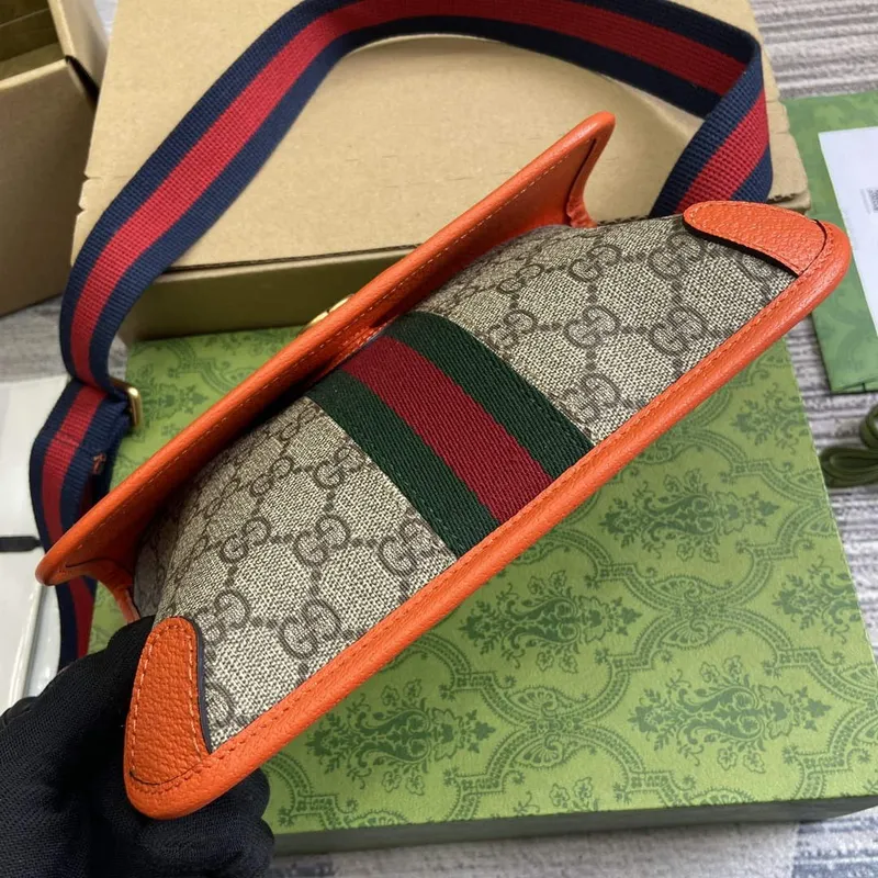Gucci 752597 Ophidia GG Malá Pásková Taška Oranžová