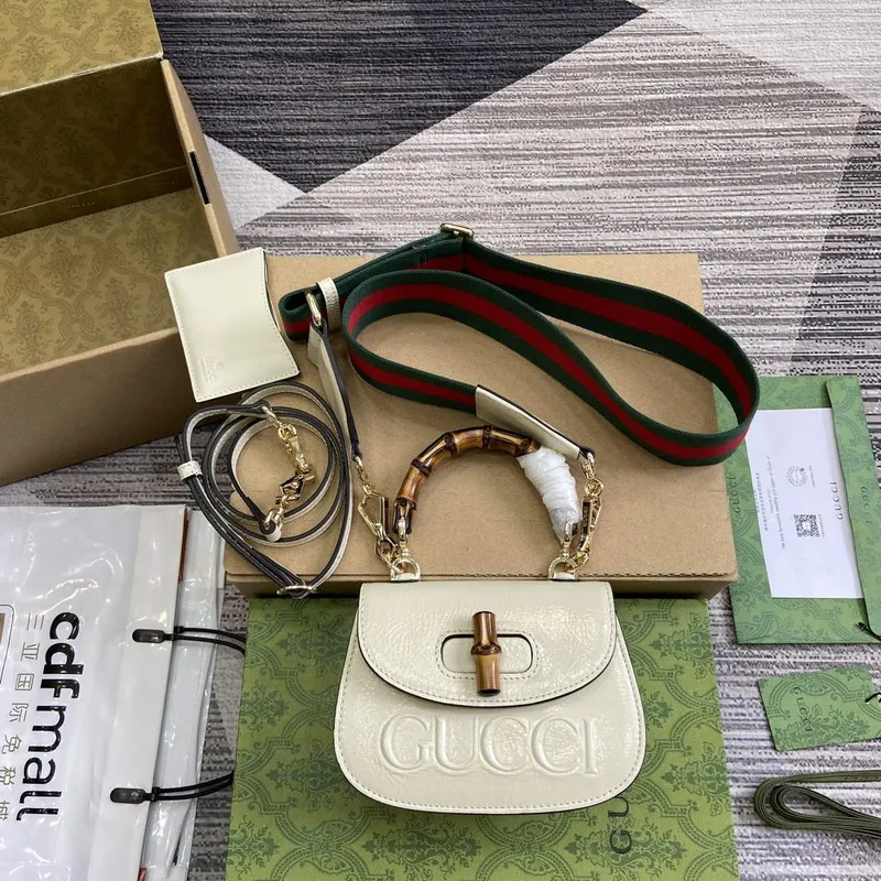 Gucci 786482 Gucci Bamboo 1947 Mini Taška s Horním Držadlem Bílá