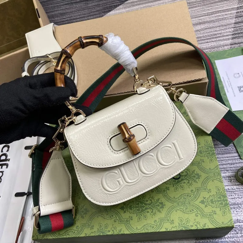 Gucci 786482 Gucci Bamboo 1947 Mini Taška s Horním Držadlem Bílá