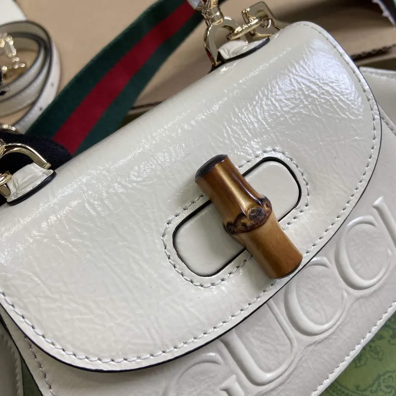 Gucci 786482 Gucci Bamboo 1947 Mini Taška s Horním Držadlem Bílá