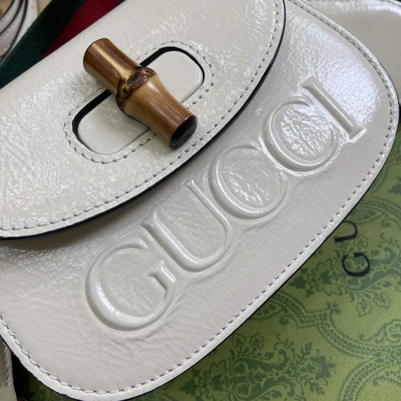 Gucci 786482 Gucci Bamboo 1947 Mini Taška s Horním Držadlem Bílá