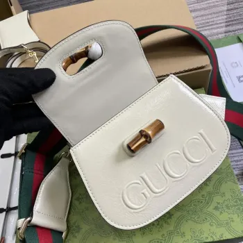 Gucci 786482 Gucci Bamboo 1947 Mini Taška s Horním Držadlem Bílá