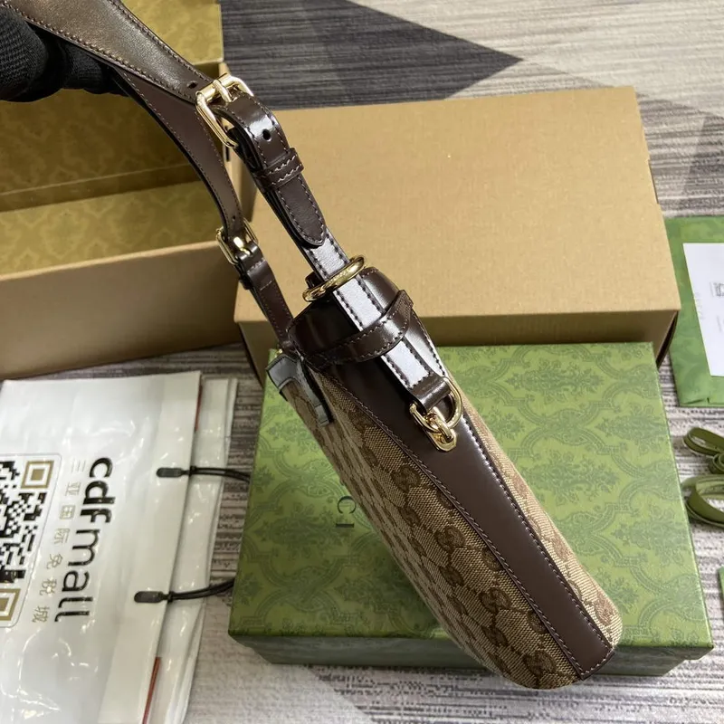 Gucci 782919 Originální GG Malá Kbelíková Taška Hnědá