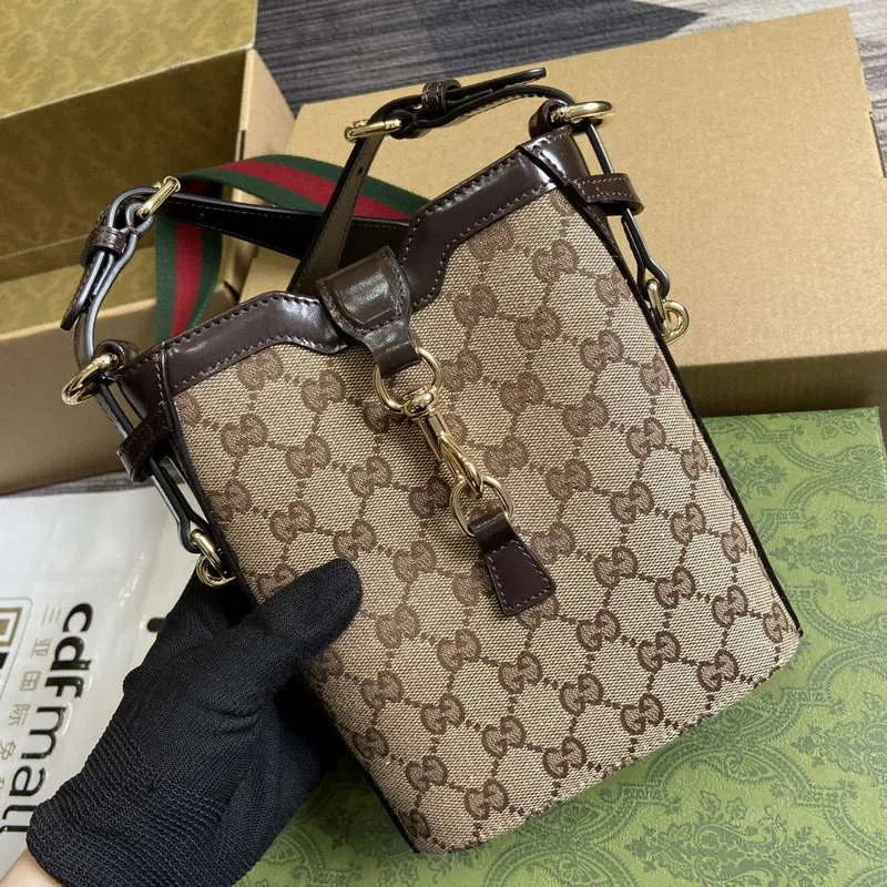 Gucci 782919 Originální GG Malá Kbelíková Taška Hnědá