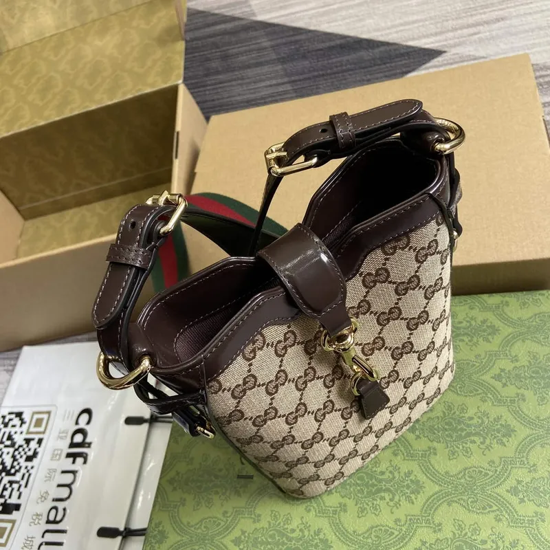 Gucci 782919 Originální GG Malá Kbelíková Taška Hnědá