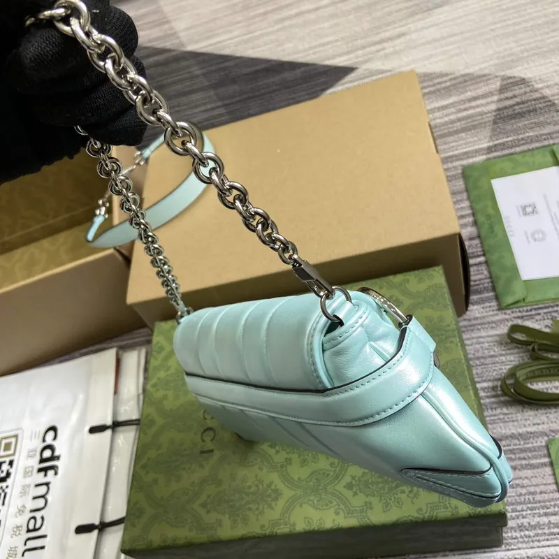 Gucci 764339 Gucci Horsebit Chain Malá Kabelka přes Rameno Symphony modrá