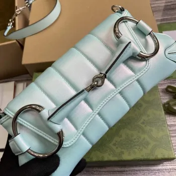 Gucci 764339 Gucci Horsebit Chain Malá Kabelka přes Rameno Symphony modrá