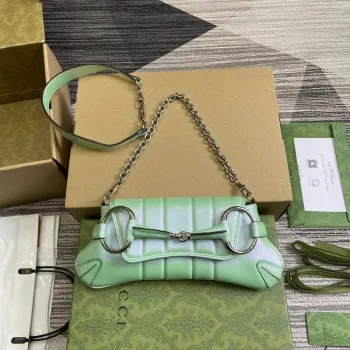 Gucci 764339 Gucci Horsebit Chain Malá Kabelka přes Rameno Symphony zelená