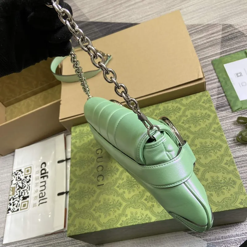 Gucci 764255 Gucci Horsebit Chain Střední Kabelka přes rameno Symphony zelená