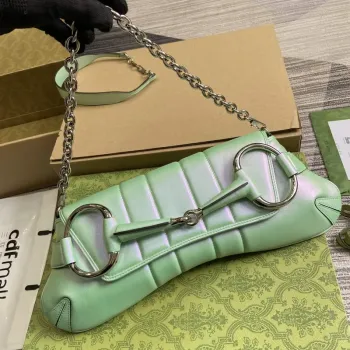 Gucci 764255 Gucci Horsebit Chain Střední Kabelka přes rameno Symphony zelená