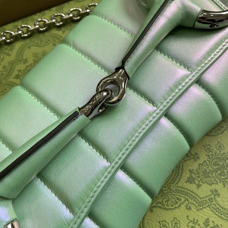 Gucci 764255 Gucci Horsebit Chain Střední Kabelka přes rameno Symphony zelená