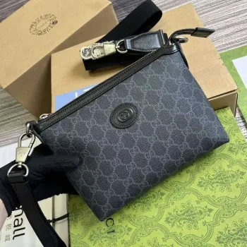 Gucci 760021 Messenger Bag s propleteným G černá