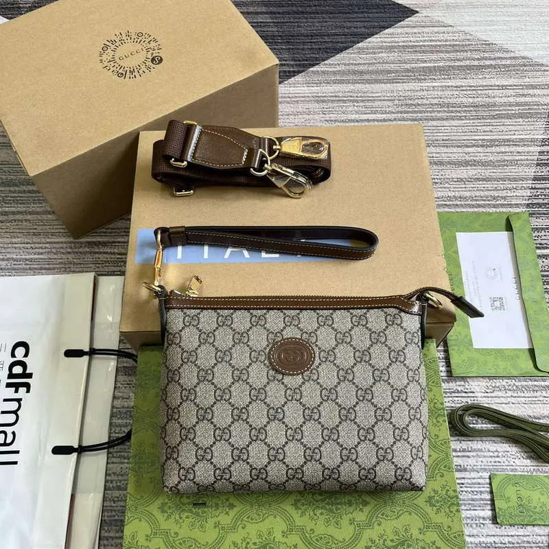 Gucci 760021 Messenger Bag s propleteným G Hnědá