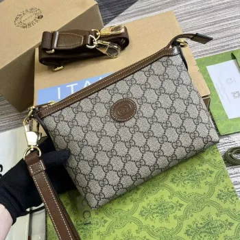 Gucci 760021 Messenger Bag s propleteným G Hnědá