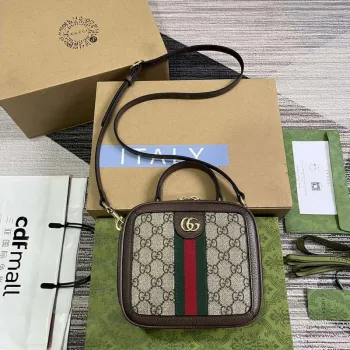 Gucci 772157 Ophidia GG Mini Taška s Horním Držadlem Hnědá