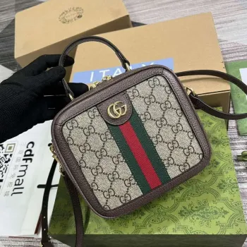 Gucci 772157 Ophidia GG Mini Taška s Horním Držadlem Hnědá