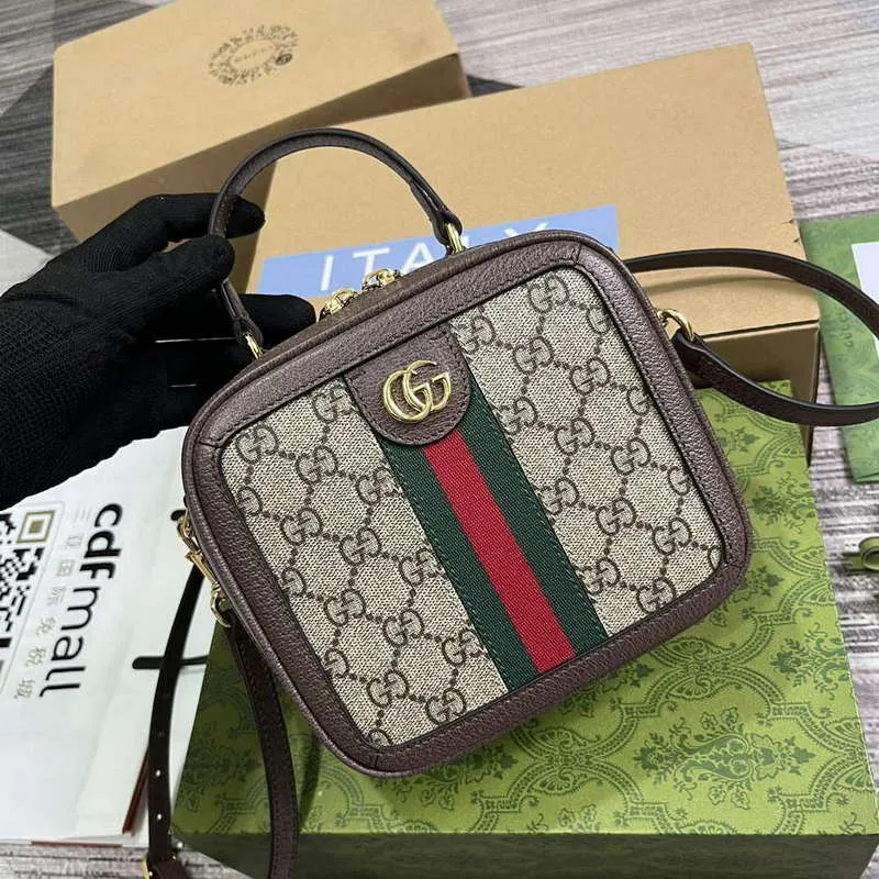 Gucci 772157 Ophidia GG Mini Taška s Horním Držadlem Hnědá