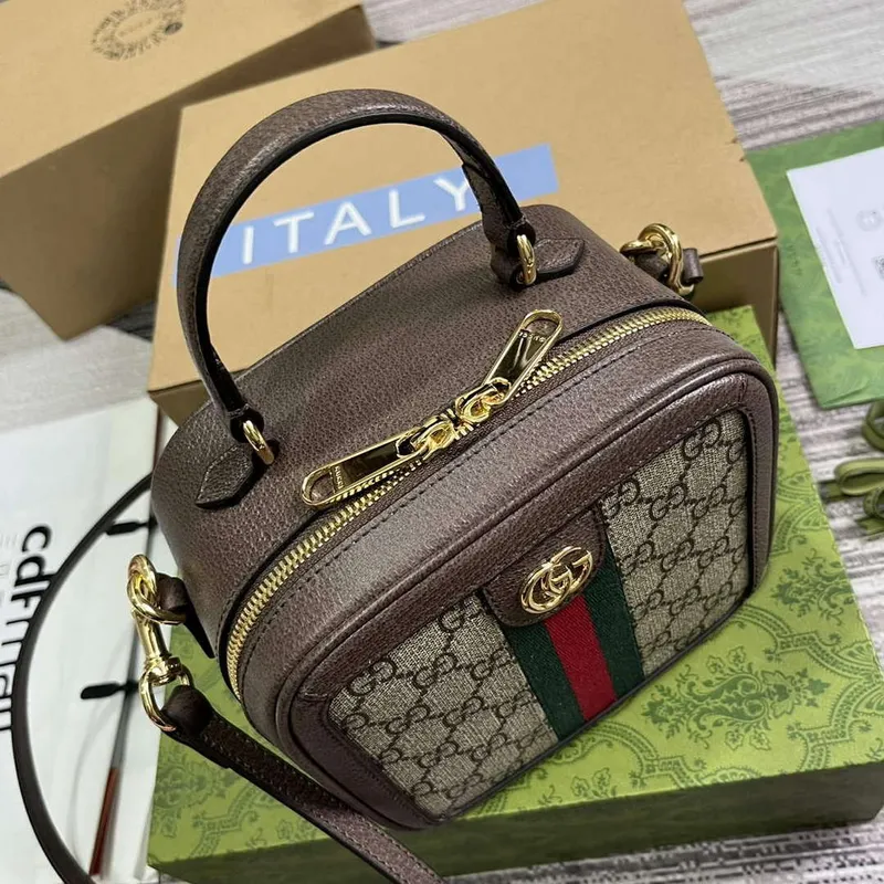 Gucci 772157 Ophidia GG Mini Taška s Horním Držadlem Hnědá