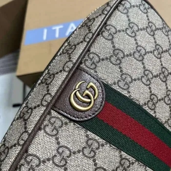 Gucci 760019 Gucci Savoy Toaletní taška s webem Hnědá