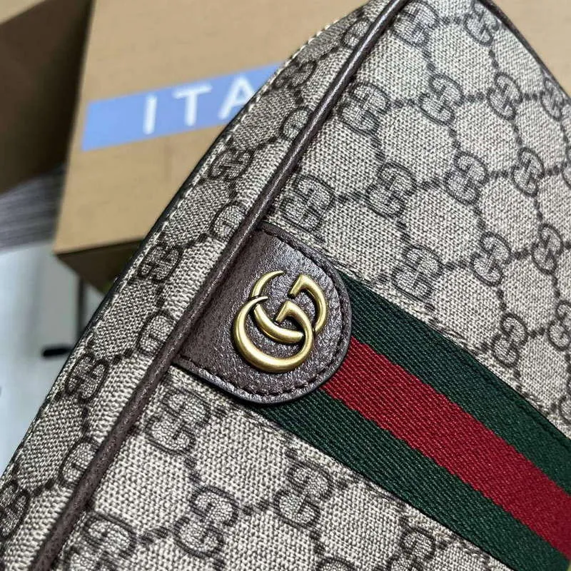 Gucci 760019 Gucci Savoy Toaletní taška s webem Hnědá