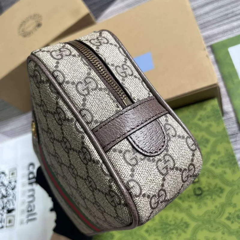 Gucci 760019 Gucci Savoy Toaletní taška s webem Hnědá