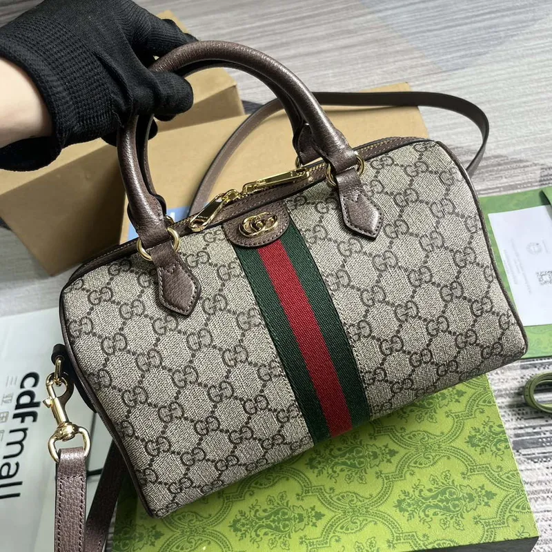 Gucci 772061 Gucci Ophidia GG Malá kabelka s horním uchopem Hnědá