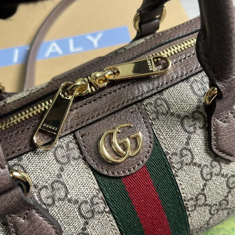 Gucci 772061 Gucci Ophidia GG Malá kabelka s horním uchopem Hnědá