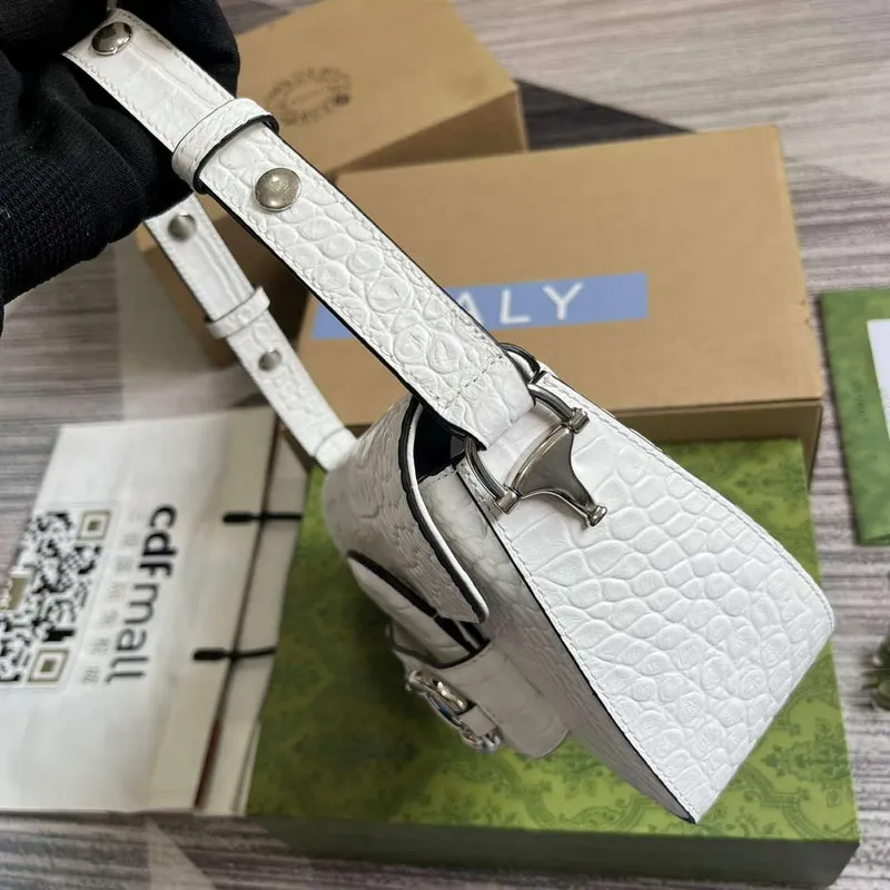Gucci 764155 Gucci Horsebit 1955 Kabelka přes rameno bílá/krokodýlí vzor