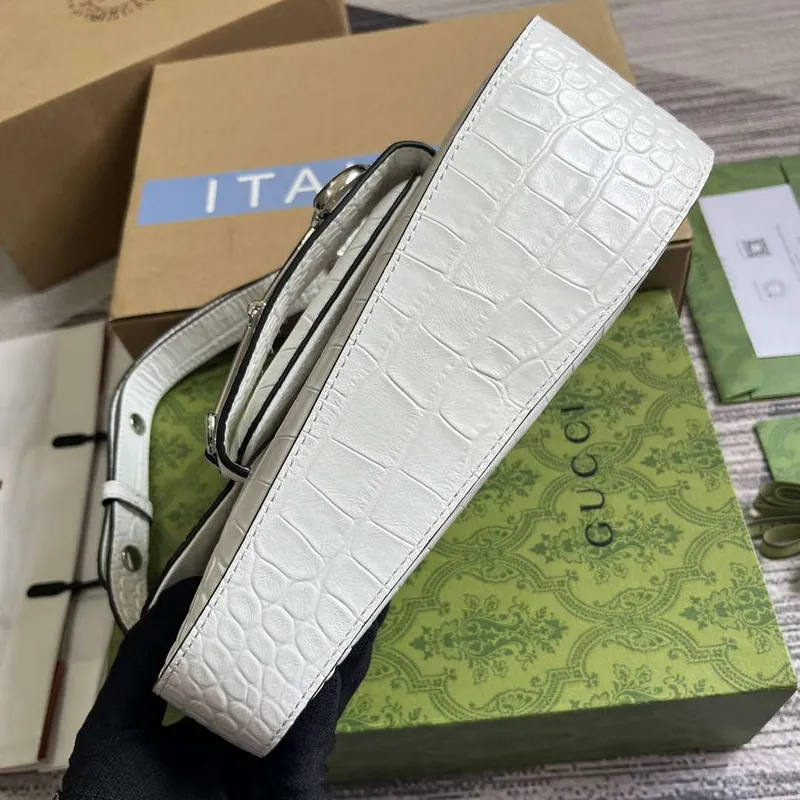 Gucci 764155 Gucci Horsebit 1955 Kabelka přes rameno bílá/krokodýlí vzor