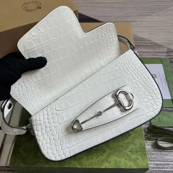 Gucci 764155 Gucci Horsebit 1955 Kabelka přes rameno bílá/krokodýlí vzor
