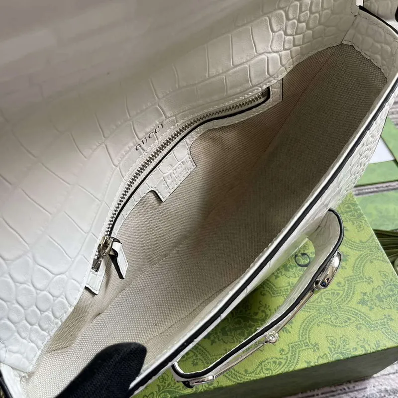 Gucci 764155 Gucci Horsebit 1955 Kabelka přes rameno bílá/krokodýlí vzor