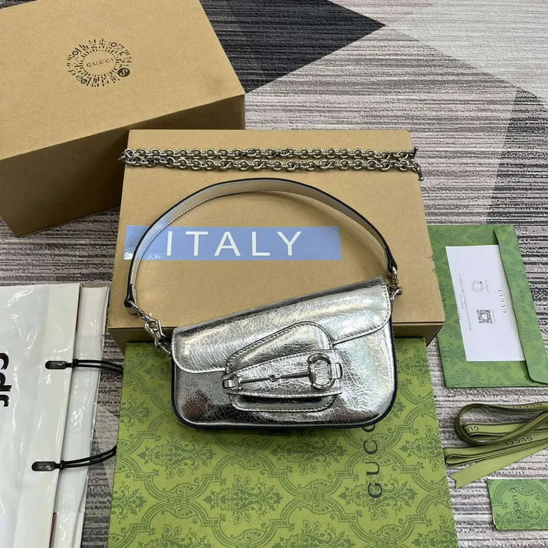Gucci 774209 Gucci Horsebit 1955 Mini Ramenní Taška Stříbrná