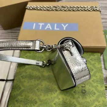 Gucci 774209 Gucci Horsebit 1955 Mini Ramenní Taška Stříbrná