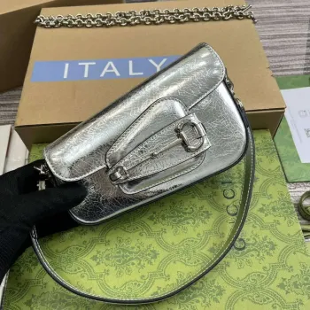 Gucci 774209 Gucci Horsebit 1955 Mini Ramenní Taška Stříbrná