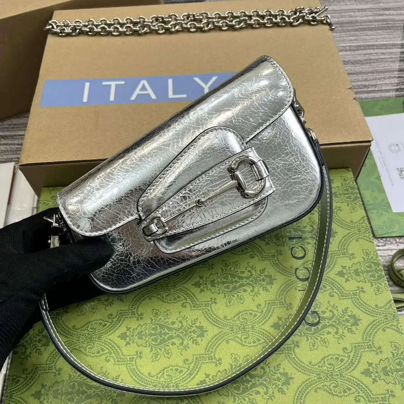 Gucci 774209 Gucci Horsebit 1955 Mini Ramenní Taška Stříbrná