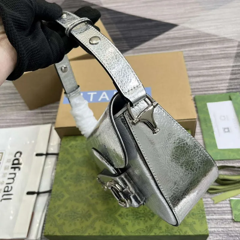 Gucci 764155 Gucci Horsebit 1955 Kabelka přes rameno Stříbrná