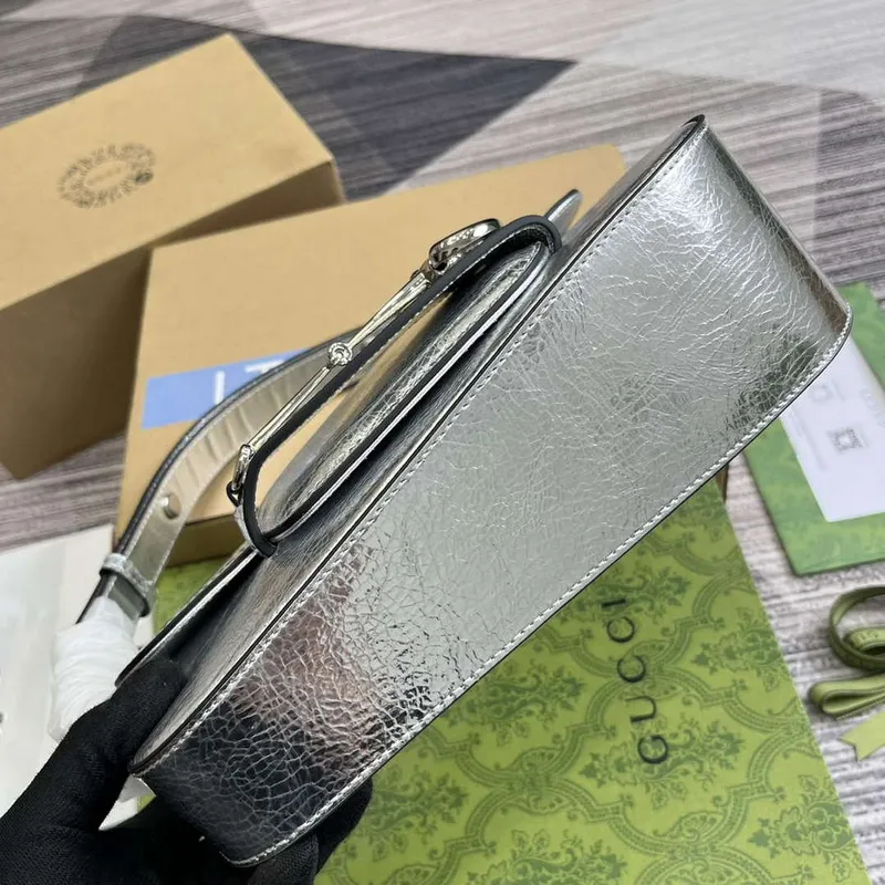 Gucci 764155 Gucci Horsebit 1955 Kabelka přes rameno Stříbrná